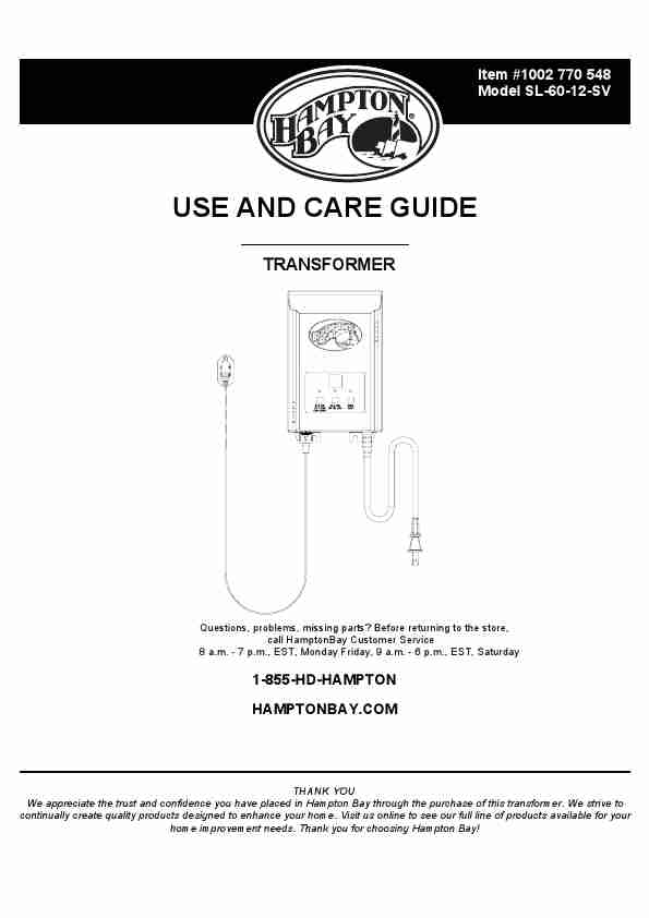 Hampton Bay Low Voltage 60 Watt Landscape Transformer Manual-page_pdf